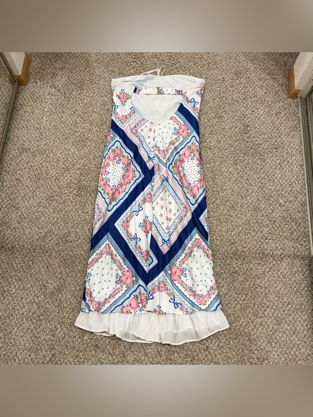For love and lemons pink and blue floral patchwork strapless dress - Picture 3 of 9